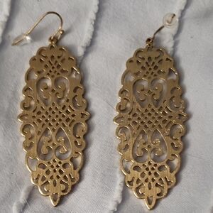 Chunky Gold Tone Ornate Drop Earrings
